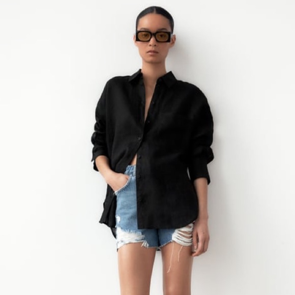 ZARA Black linen shirt size M